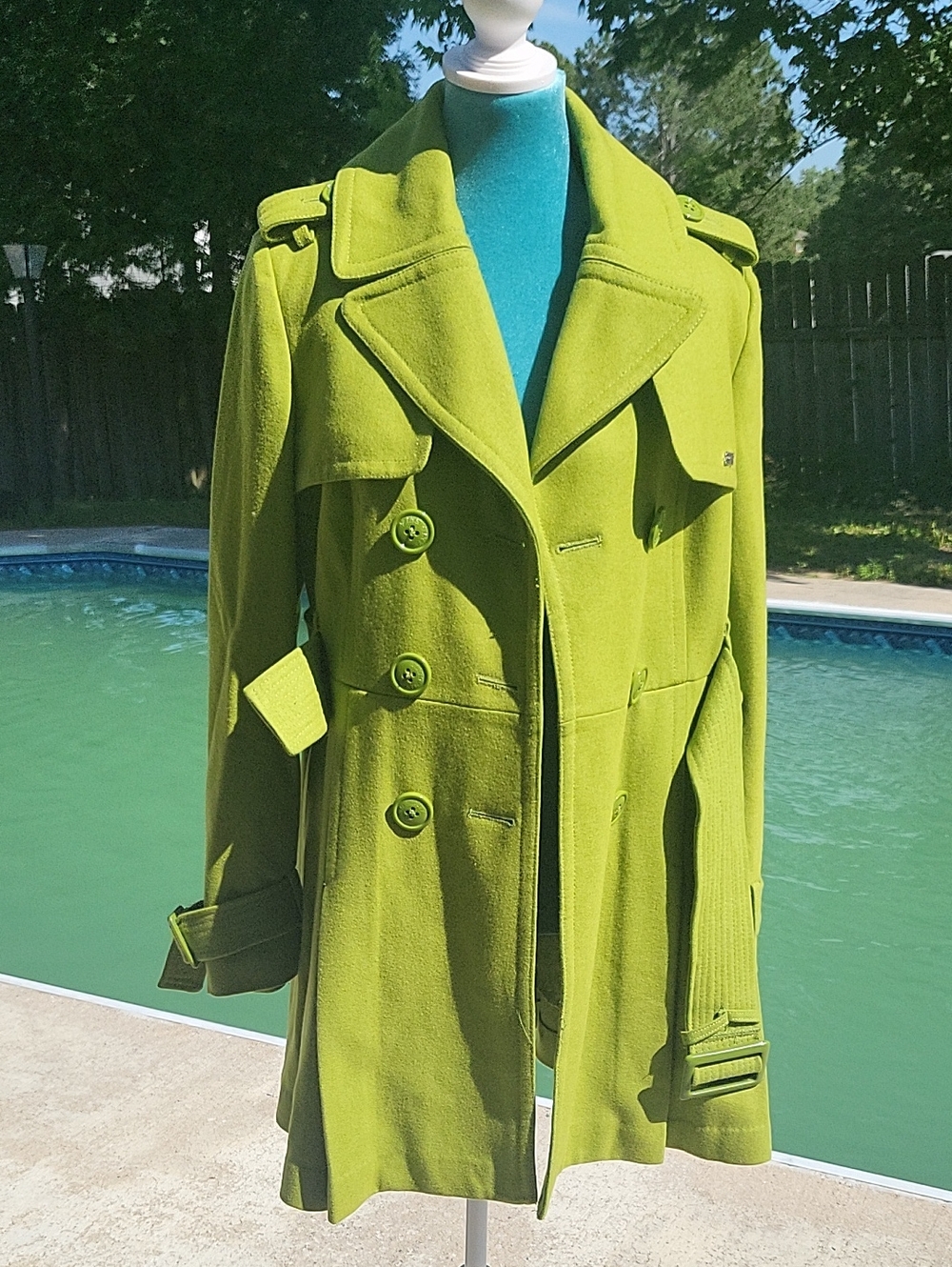 Miss Sixty Lime Green Double-Breasted Trench Coat